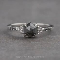 1.75 Carat Black Hexagon Diamond Engagement Ring, Quincy Setting, Platinum