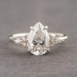 2.08 Carat Pear Moissanite And Diamond Engagement Ring, Quinn Setting, Platinum