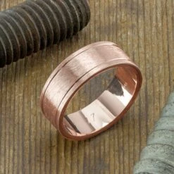 8mm 14k Rose Gold Mens Double Channel Ring, Brushed Matte