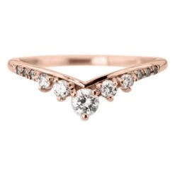 White And Grey Diamond Wedding Ring, Duchess Setting, 14k Rose Gold