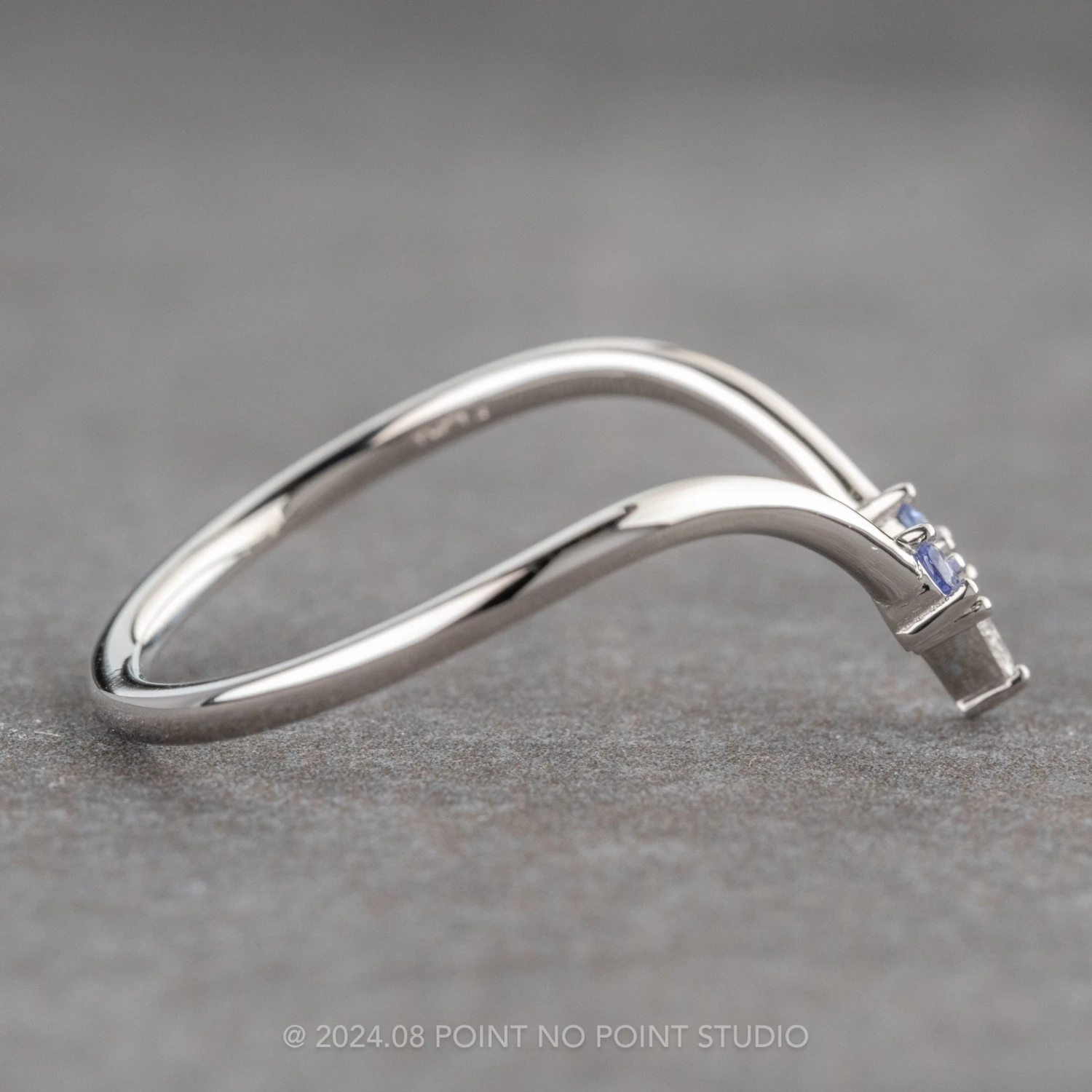 Triangle Diamond And Tanzanite Rounded Wedding Band, Vivian Setting, Platinum - Image 3