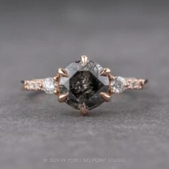 2.23 Carat Black Speckled Round Diamond Engagement Ring, Eliza Setting, 14K Rose Gold