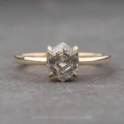 1.73 Carat Canadian Salt And Pepper Hexagon Diamond Engagement Ring, Lark Setting, 14k Yellow Gold