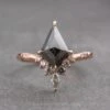 1.58 Carat Black Kite Diamond Engagement Ring, Ombre Flora Setting, 14k Rose Gold