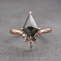1.58 Carat Black Kite Diamond Engagement Ring, Ombre Flora Setting, 14k Rose Gold