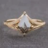 1.74 Carat Black Speckled Kite Diamond Engagement Ring, Engraved Mackenzie Setting, 14k Yellow Gold