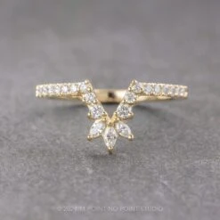 Marquise Diamond Wedding Band, Extra Diamond Cleo Setting, 14K Yellow Gold