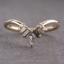 Salt And Pepper Kite Diamond Wedding Band, Basket Violet Setting, 14K Yellow Gold