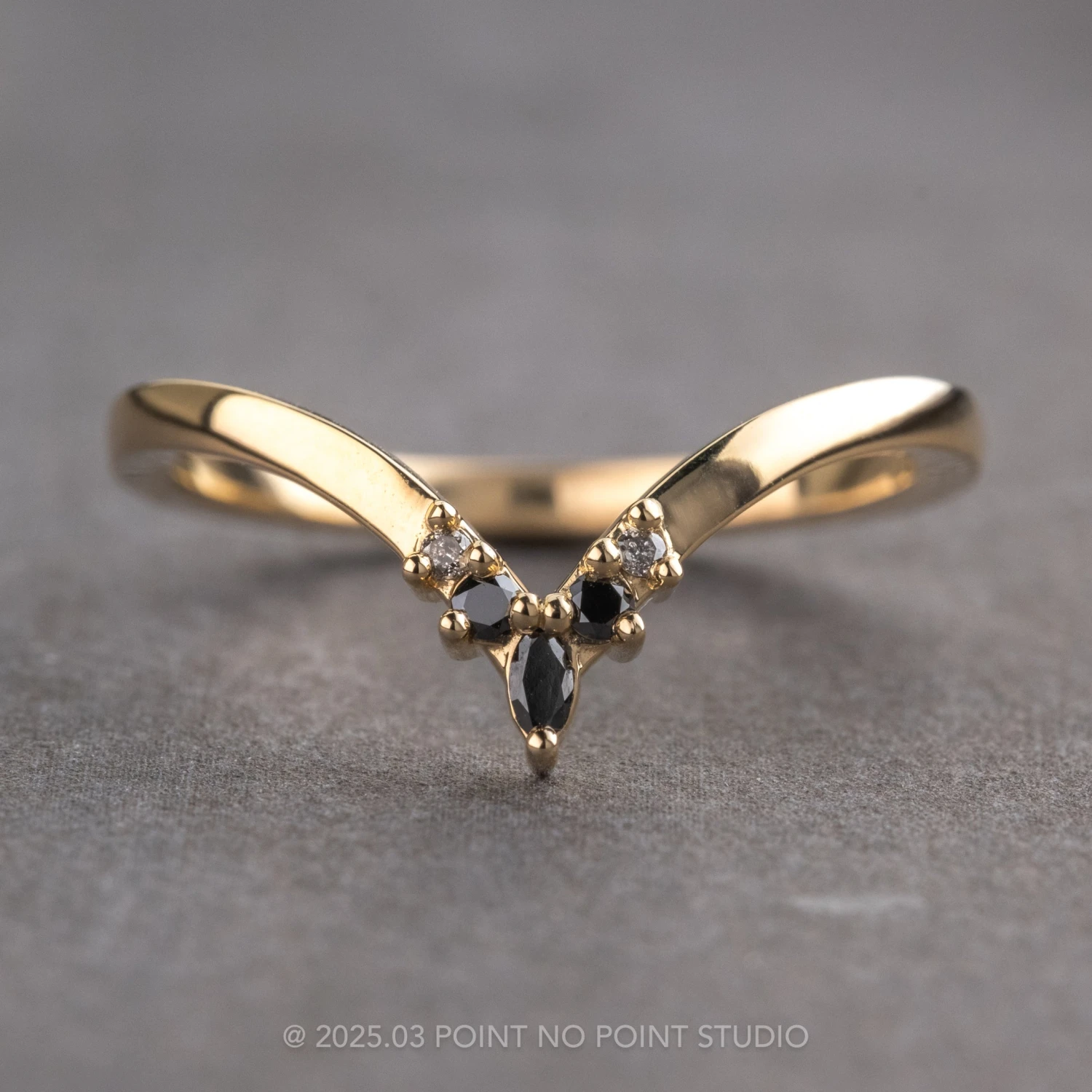 Marquise Diamond Wedding Band, Ombre Freya Setting, 14K Yellow Gold