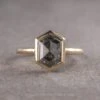 2.21 Carat Black Speckled Hexagon Diamond Engagement Ring, Bezel Jane Setting, 14k Yellow Gold