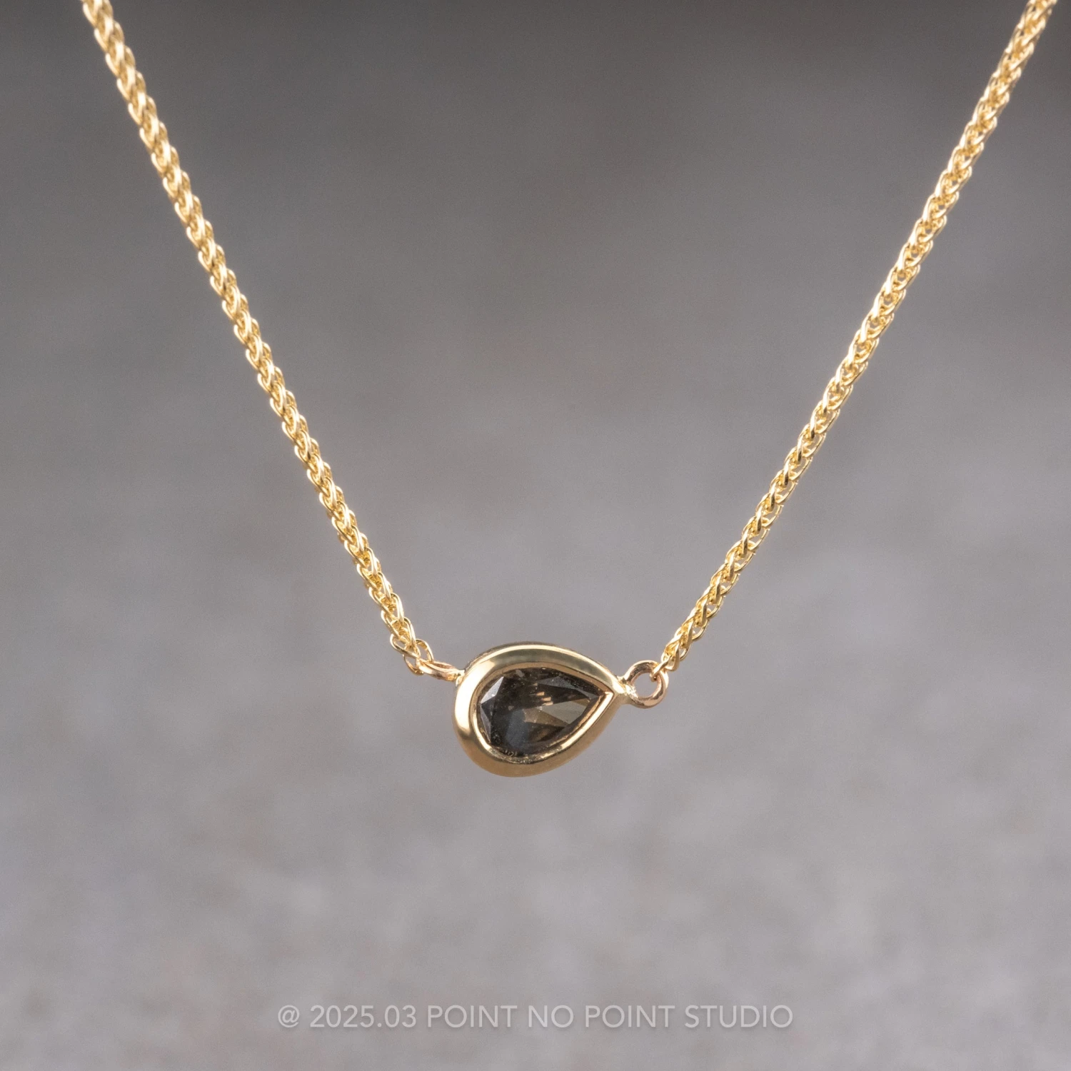 .74 Carat Fancy Grey Pear Diamond Necklace, 14k Yellow Gold