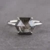 2.10 Carat Black Speckled Hexagon Diamond Engagement Ring, Basket Jane Setting, Platinum