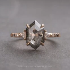 2.24 Carat Black Speckled Hexagon Diamond Engagement Ring, Ombre Eliza Setting, 14k Peach Gold