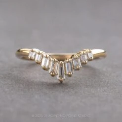 White Baguette And Princess Diamond Wedding Band, Large Wren Setting, 14K Yellow Gold