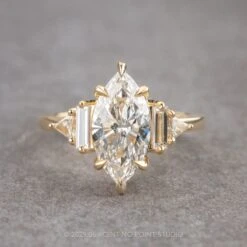 1.70 Carat Marquise Moissanite And Diamond Engagement Ring, Beatrice Setting, 14k Yellow Gold