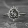 1.49 Carat Black Speckled Oval Diamond Engagement Ring, Cosette Setting, 14K White Gold