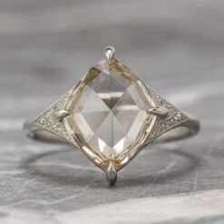 3.02 Carat Clear Champagne Lozenge Diamond Engagement Ring, Aela Setting, Platinum