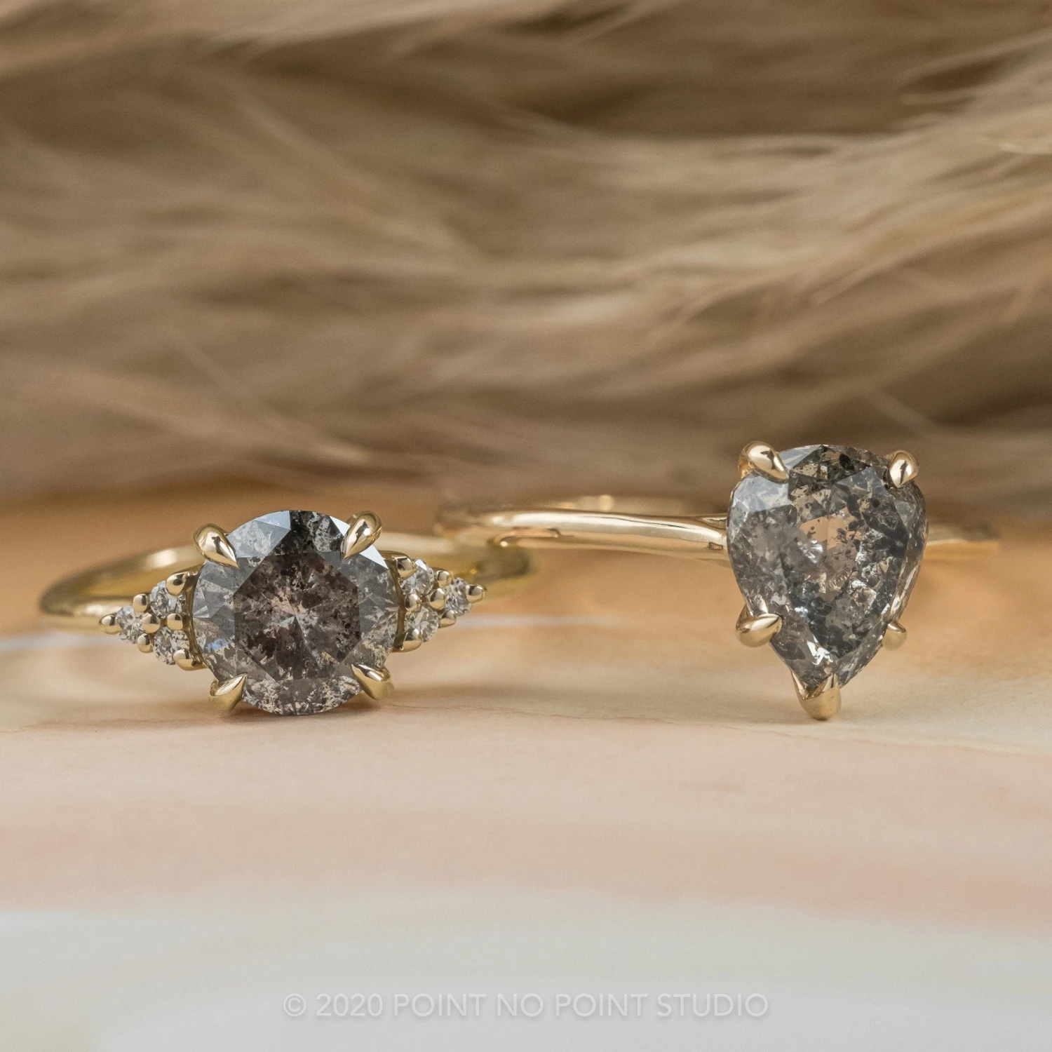 1.95 Carat Black Speckled Round Diamond Engagement Ring, Quinn Setting, 14K Yellow Gold - Image 2