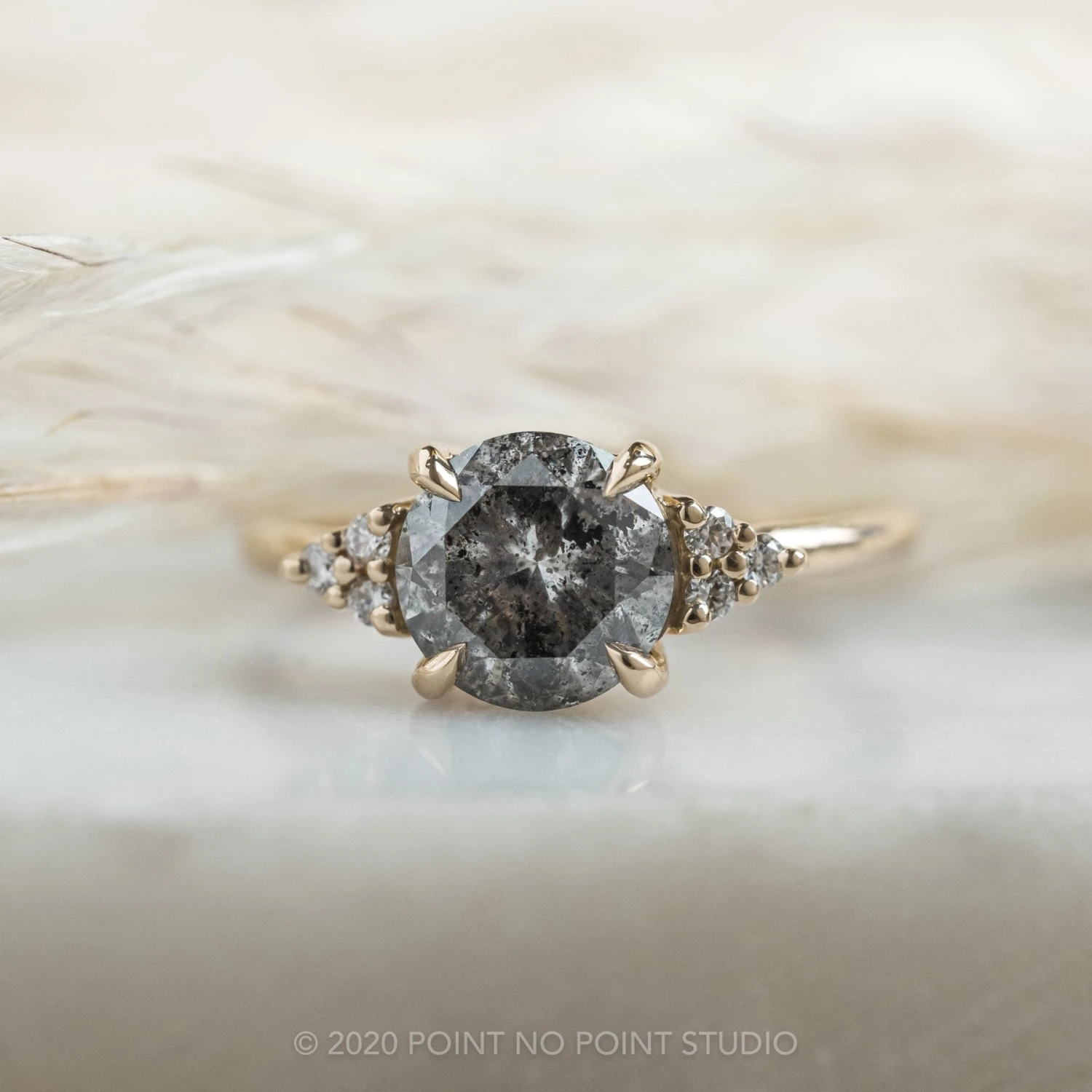 1.95 Carat Black Speckled Round Diamond Engagement Ring, Quinn Setting, 14K Yellow Gold - Image 3