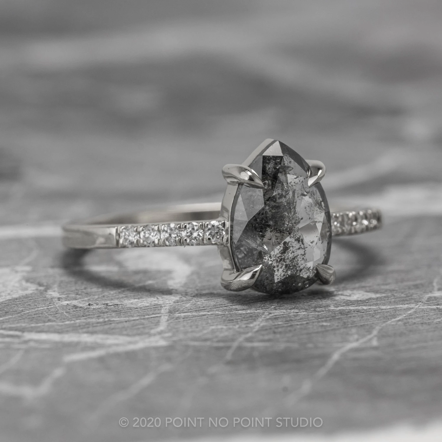 1.90 Carat Salt And Pepper Pear Diamond Engagement Ring, Jules Setting, 14K White Gold - Image 2