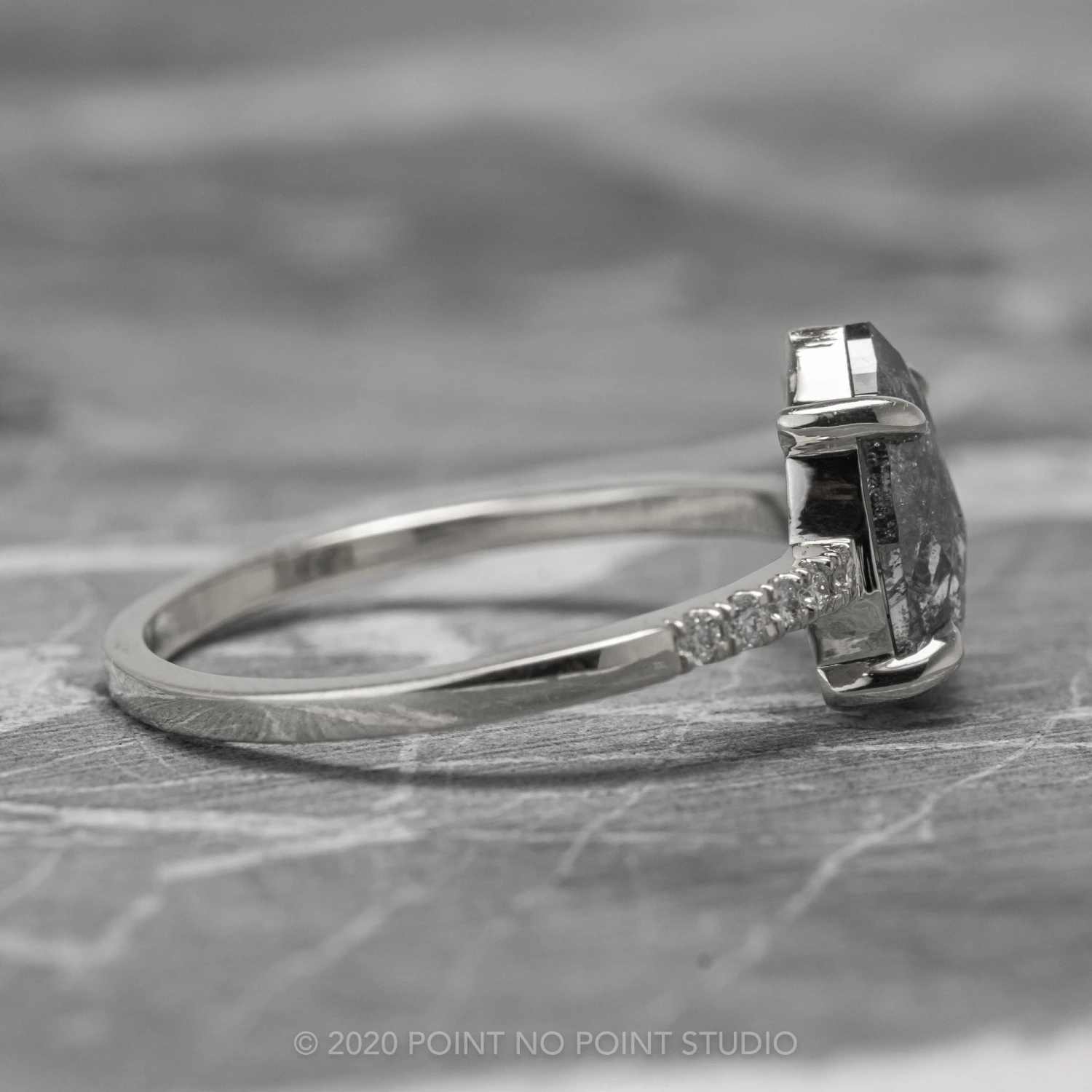 1.90 Carat Salt And Pepper Pear Diamond Engagement Ring, Jules Setting, 14K White Gold - Image 3