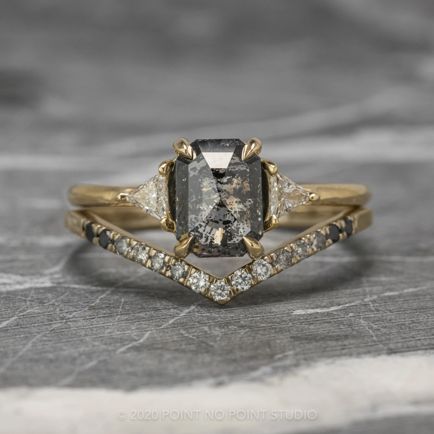 1.52 Carat Salt And Pepper Emerald Shaped Diamond Engagement Ring, Zoe Setting, 14K Yellow Gold - Image 7