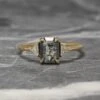 1.52 Carat Salt And Pepper Emerald Shaped Diamond Engagement Ring, Zoe Setting, 14K Yellow Gold