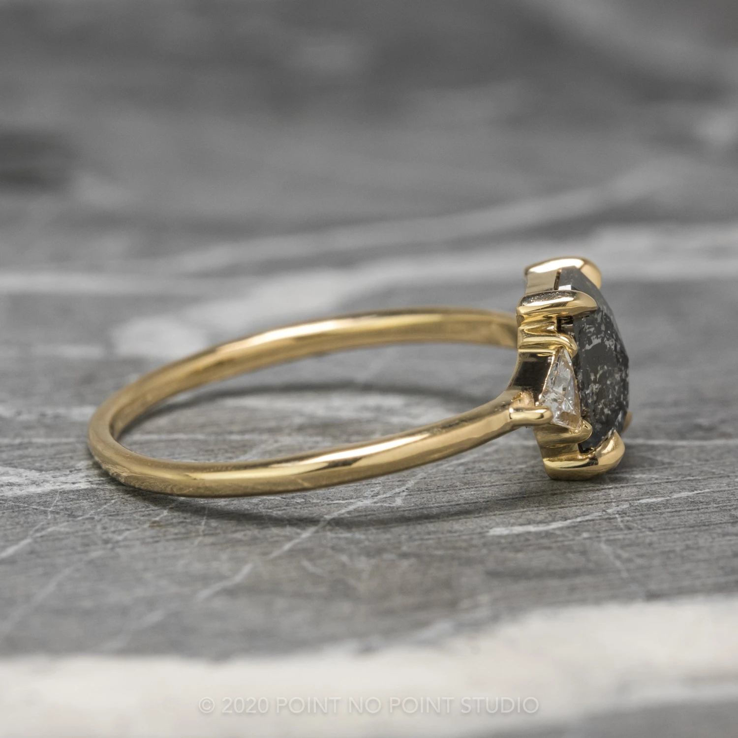 1.52 Carat Salt And Pepper Emerald Shaped Diamond Engagement Ring, Zoe Setting, 14K Yellow Gold - Image 9