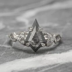 1.34 Carat Black Speckled Kite Diamond Engagement Ring, Quinn Setting, Platinum