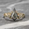 1.34 Carat Black Speckled Kite Diamond Engagement Ring, Quinn Setting, 14K Yellow Gold