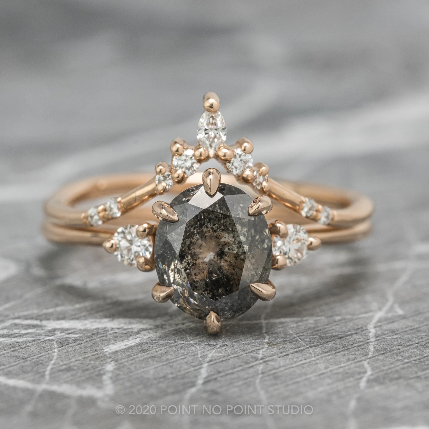 2.22 Carat Black Speckled Oval Diamond Engagement Ring, Madison Setting, 14k Rose Gold - Image 7