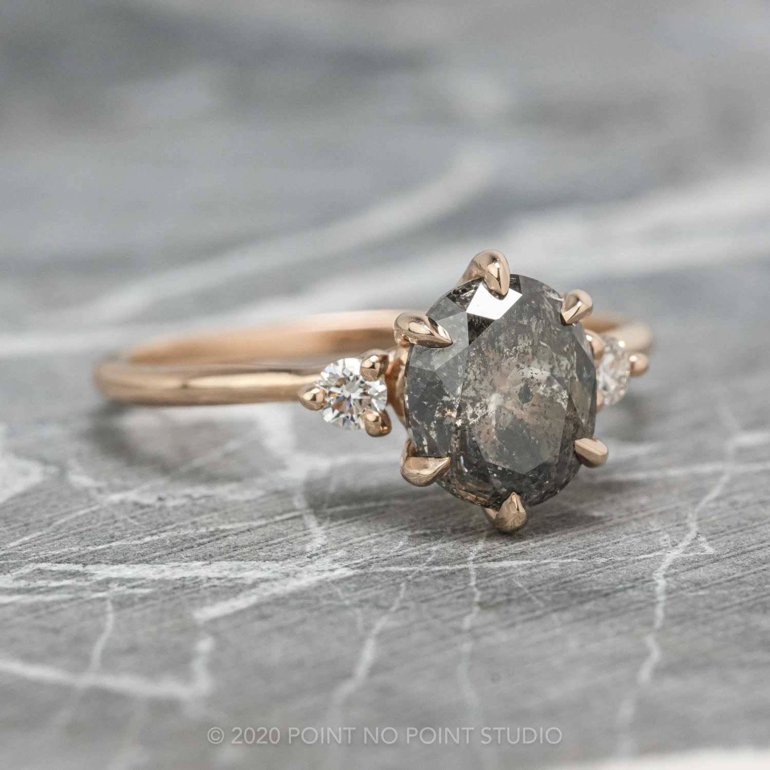 2.22 Carat Black Speckled Oval Diamond Engagement Ring, Madison Setting, 14k Rose Gold - Image 8