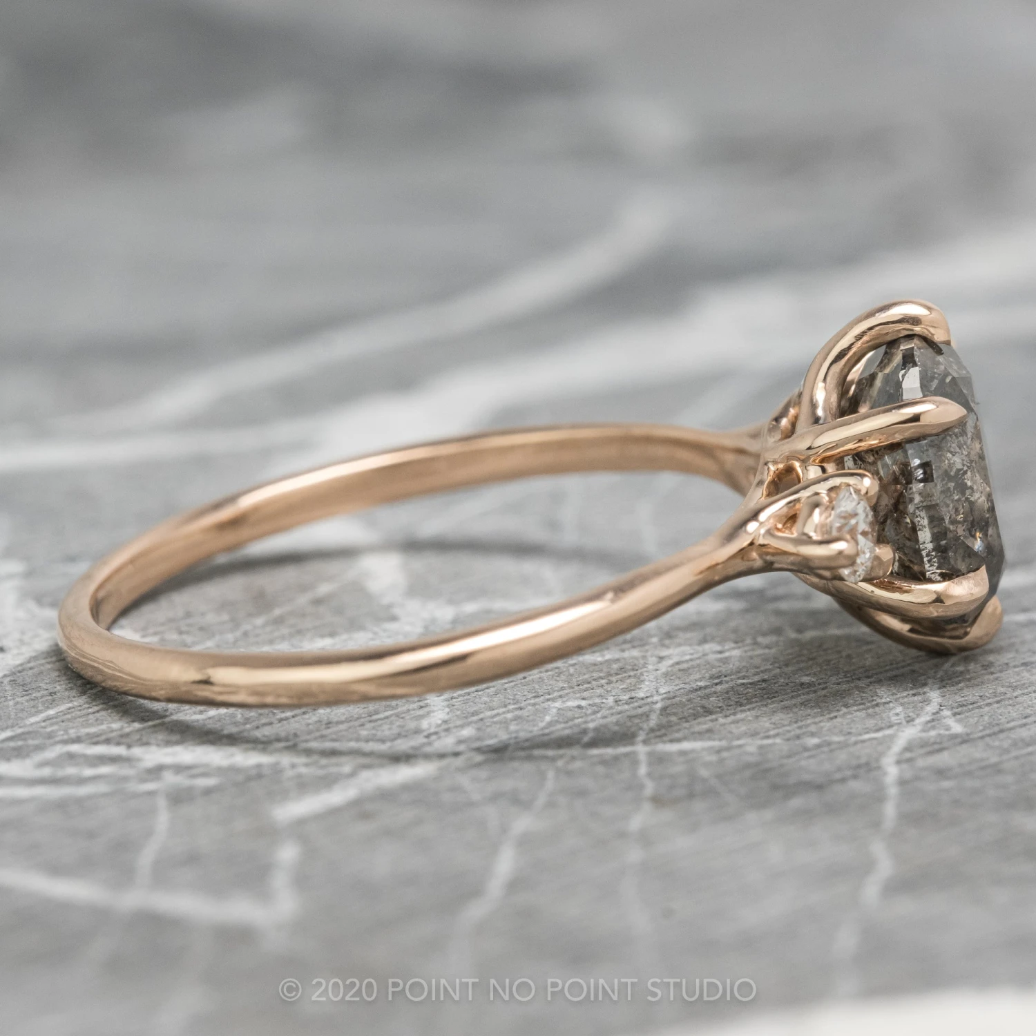 2.22 Carat Black Speckled Oval Diamond Engagement Ring, Madison Setting, 14k Rose Gold - Image 9