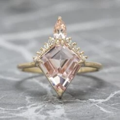 2.34 Carat Kite Morganite And Diamond Engagement Ring, Ava Setting, 14K Yellow Gold
