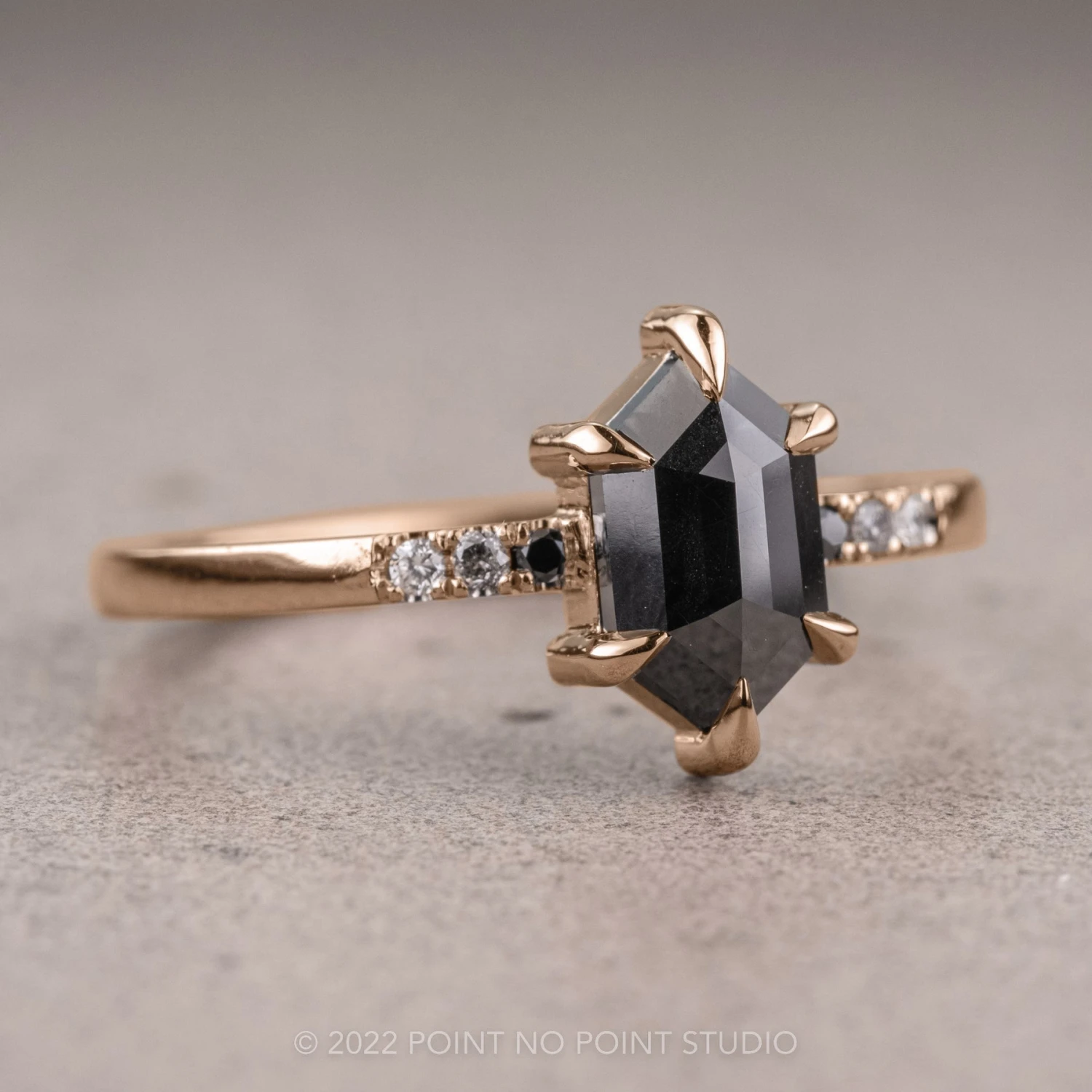 1.37 Carat Black Hexagon Diamond Engagement Ring, Ombre Jules Setting, 14k Rose Gold - Image 3