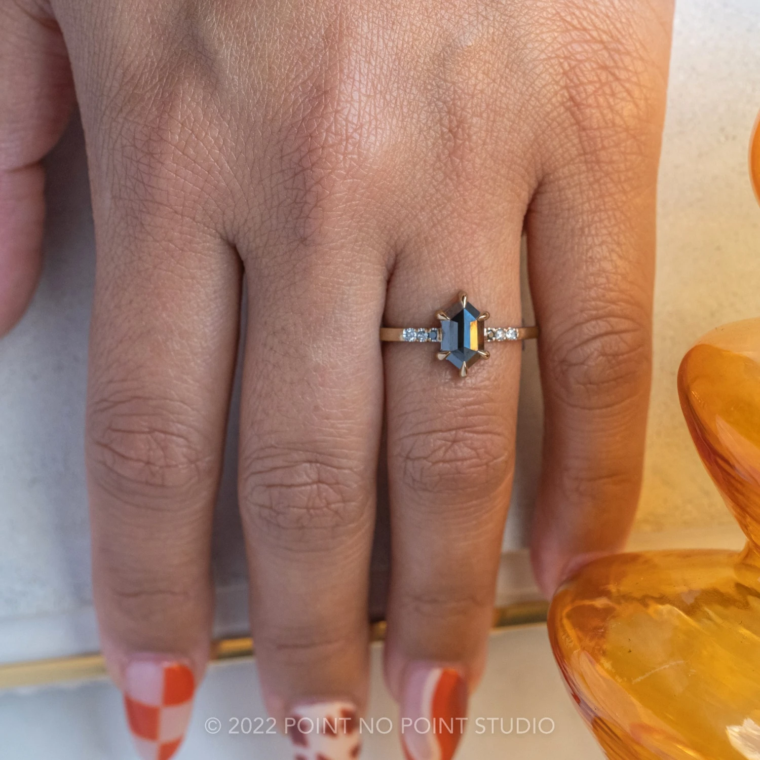 1.37 Carat Black Hexagon Diamond Engagement Ring, Ombre Jules Setting, 14k Rose Gold - Image 2