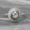 2.04 Carat Salt And Pepper Round Diamond Engagement Ring, Bezel Halo Setting, 14k White Gold