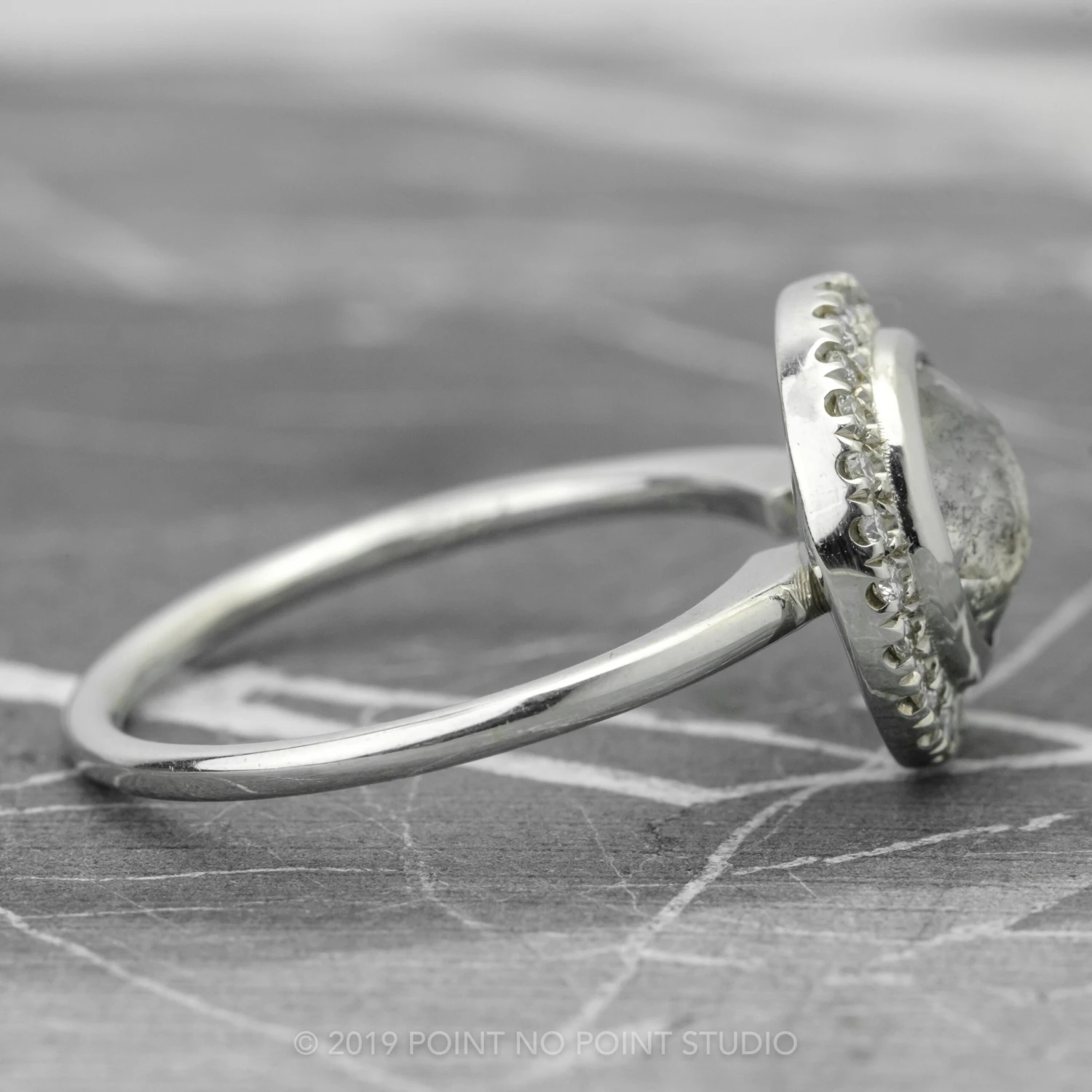 2.04 Carat Salt And Pepper Round Diamond Engagement Ring, Bezel Halo Setting, 14k White Gold - Image 11