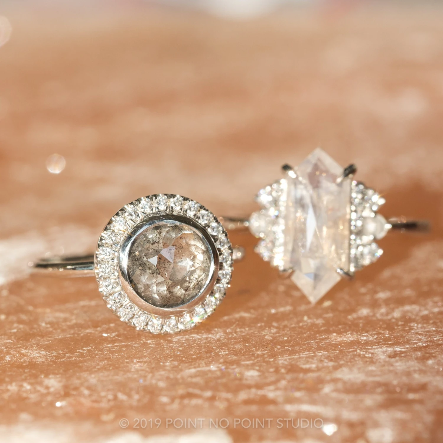 2.04 Carat Salt And Pepper Round Diamond Engagement Ring, Bezel Halo Setting, 14k White Gold - Image 9