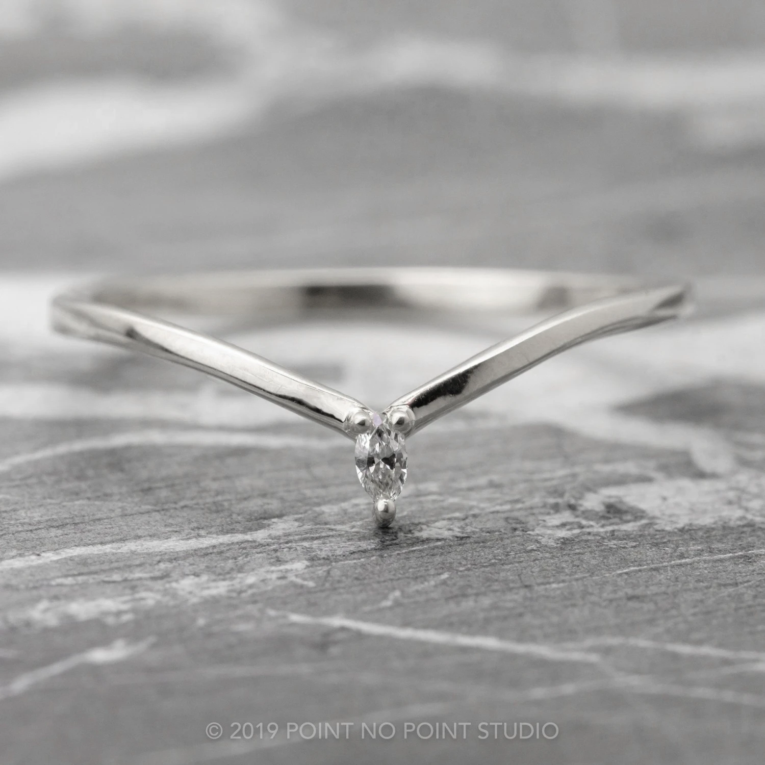 Marquise Diamond Wedding Band, Victoria Setting, 14K White Gold