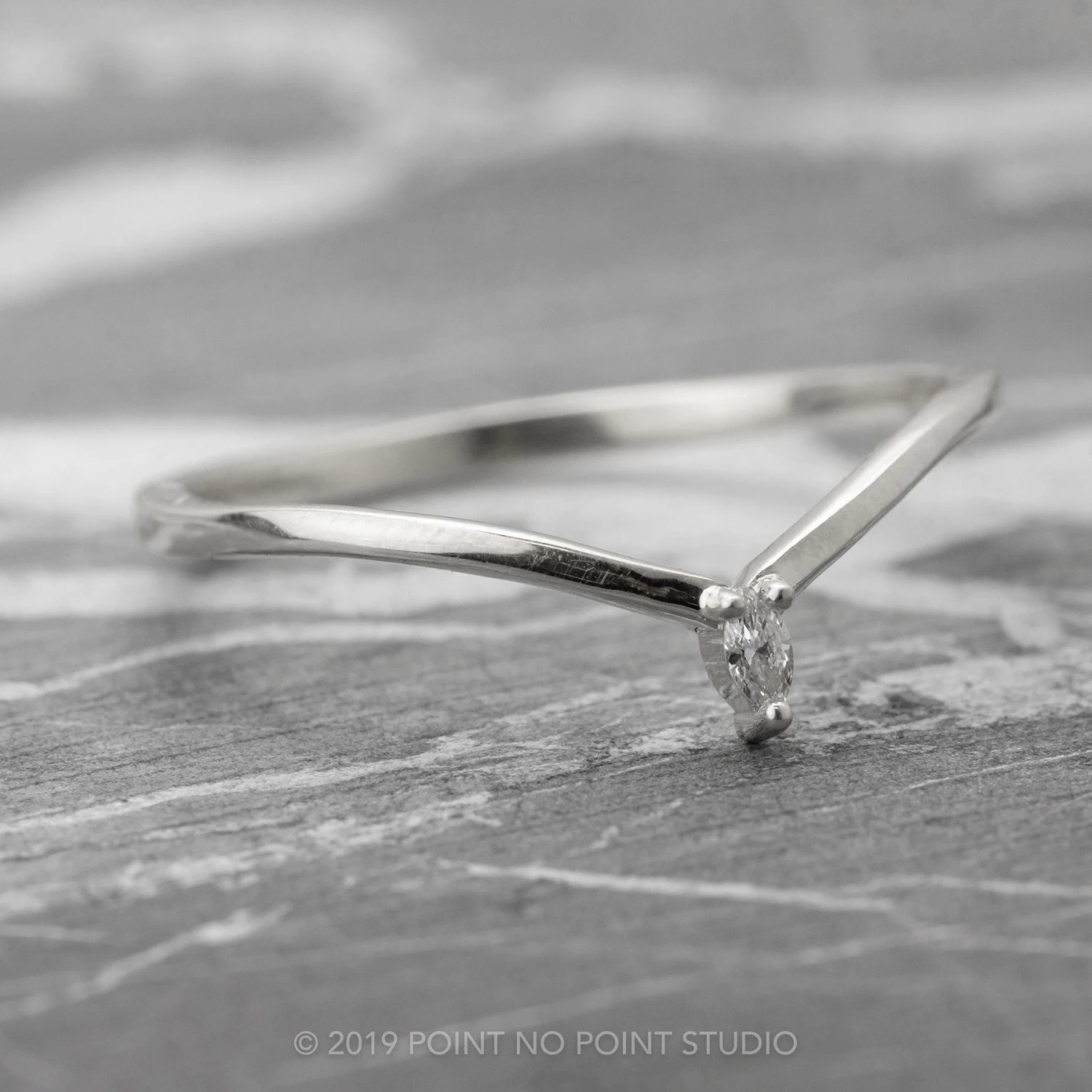 Marquise Diamond Wedding Band, Victoria Setting, 14K White Gold - Image 4