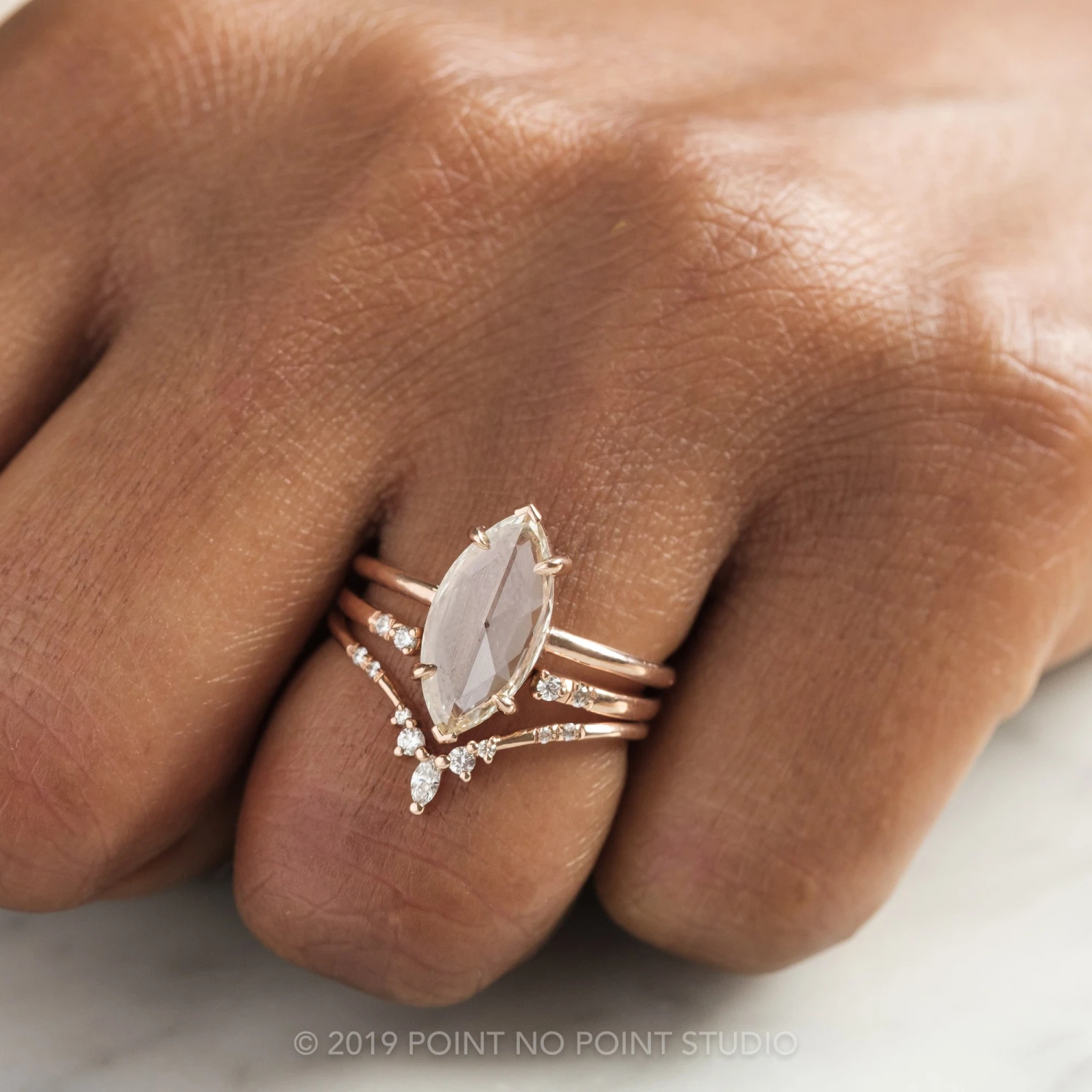 1.35 Carat Clear Marquise Diamond Engagement Ring, Jane Setting, 14K Rose Gold - Image 3