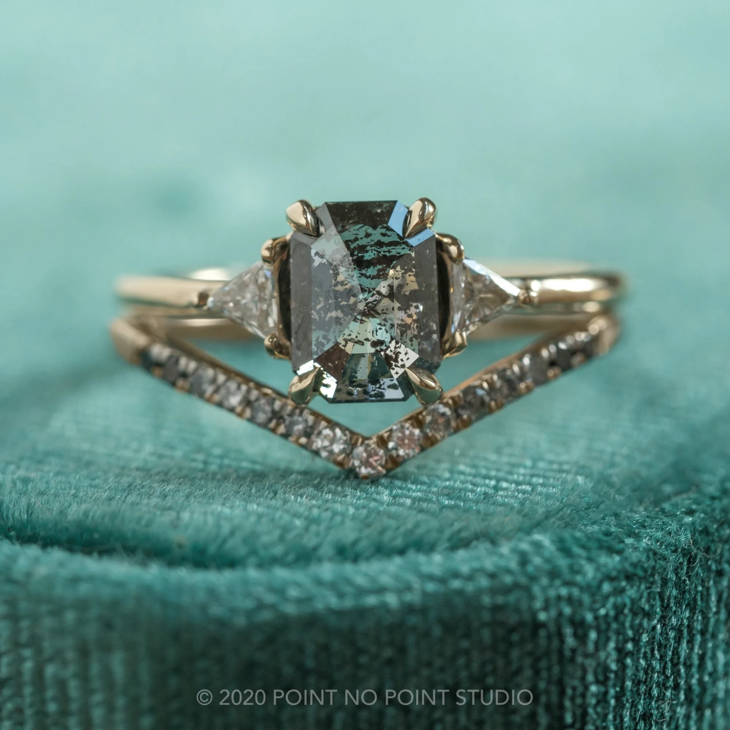 1.52 Carat Salt And Pepper Emerald Shaped Diamond Engagement Ring, Zoe Setting, 14K Yellow Gold - Image 4