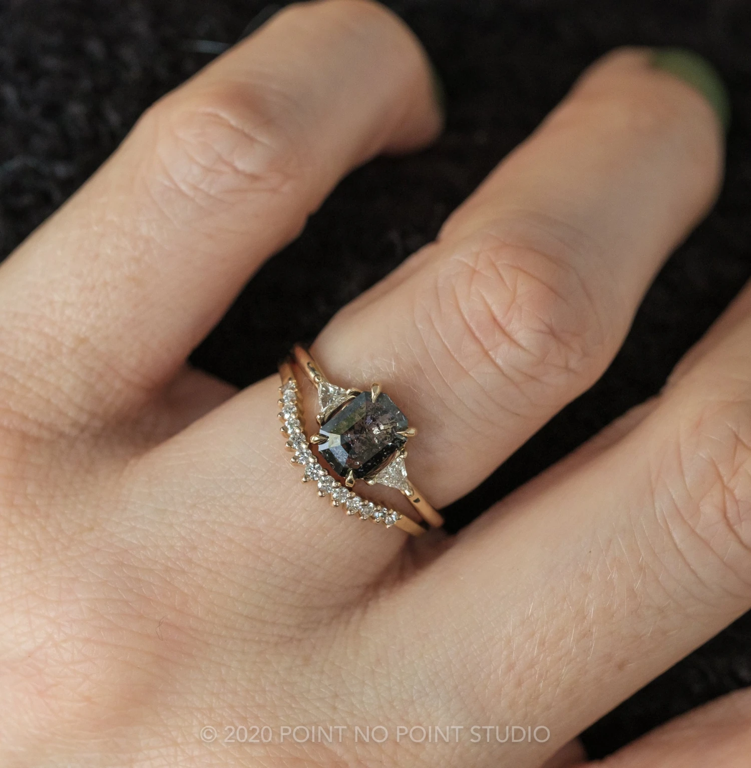 1.52 Carat Salt And Pepper Emerald Shaped Diamond Engagement Ring, Zoe Setting, 14K Yellow Gold - Image 2