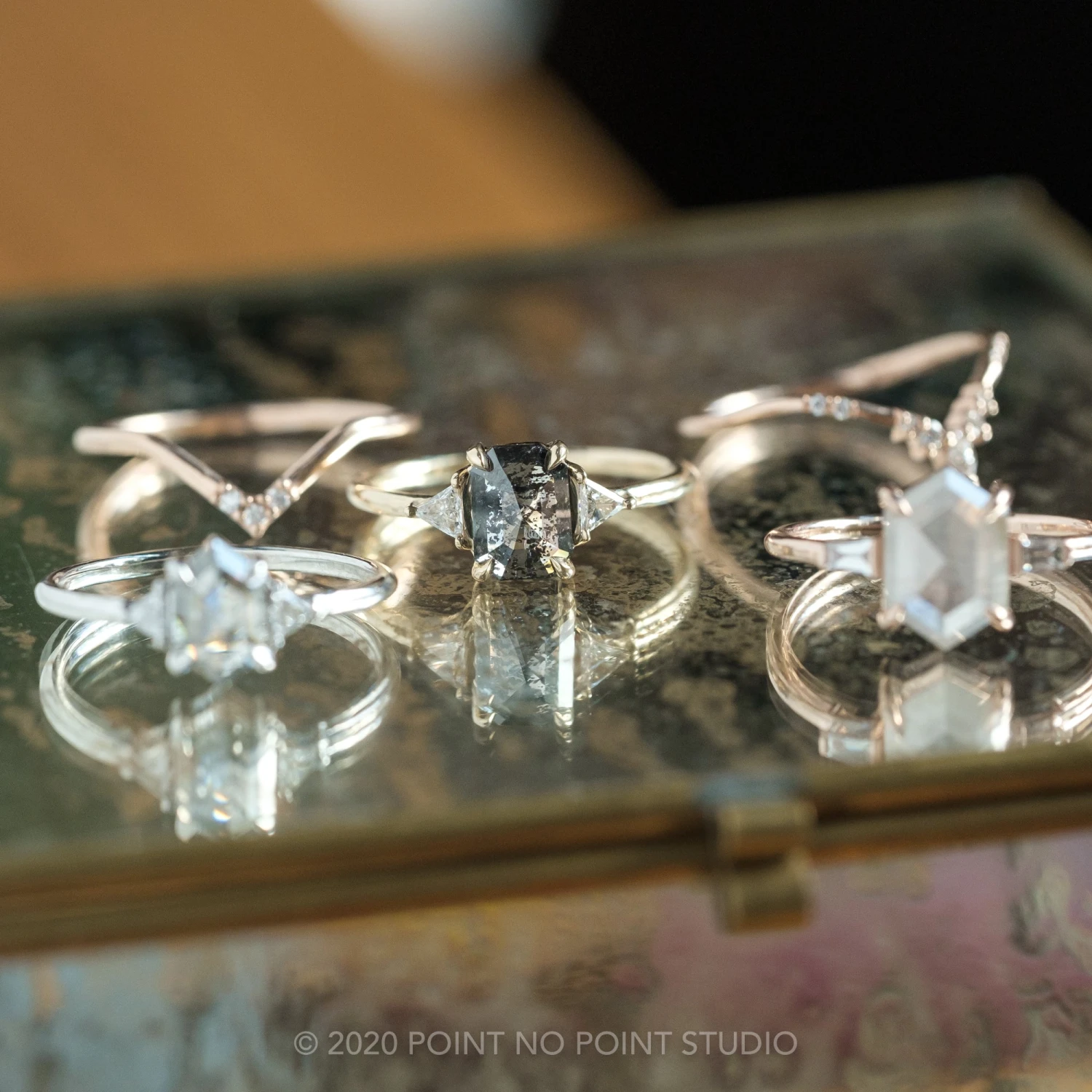 1.52 Carat Salt And Pepper Emerald Shaped Diamond Engagement Ring, Zoe Setting, 14K Yellow Gold - Image 5