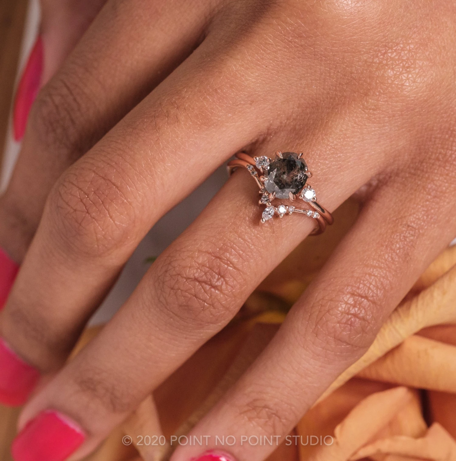 2.22 Carat Black Speckled Oval Diamond Engagement Ring, Madison Setting, 14k Rose Gold - Image 2