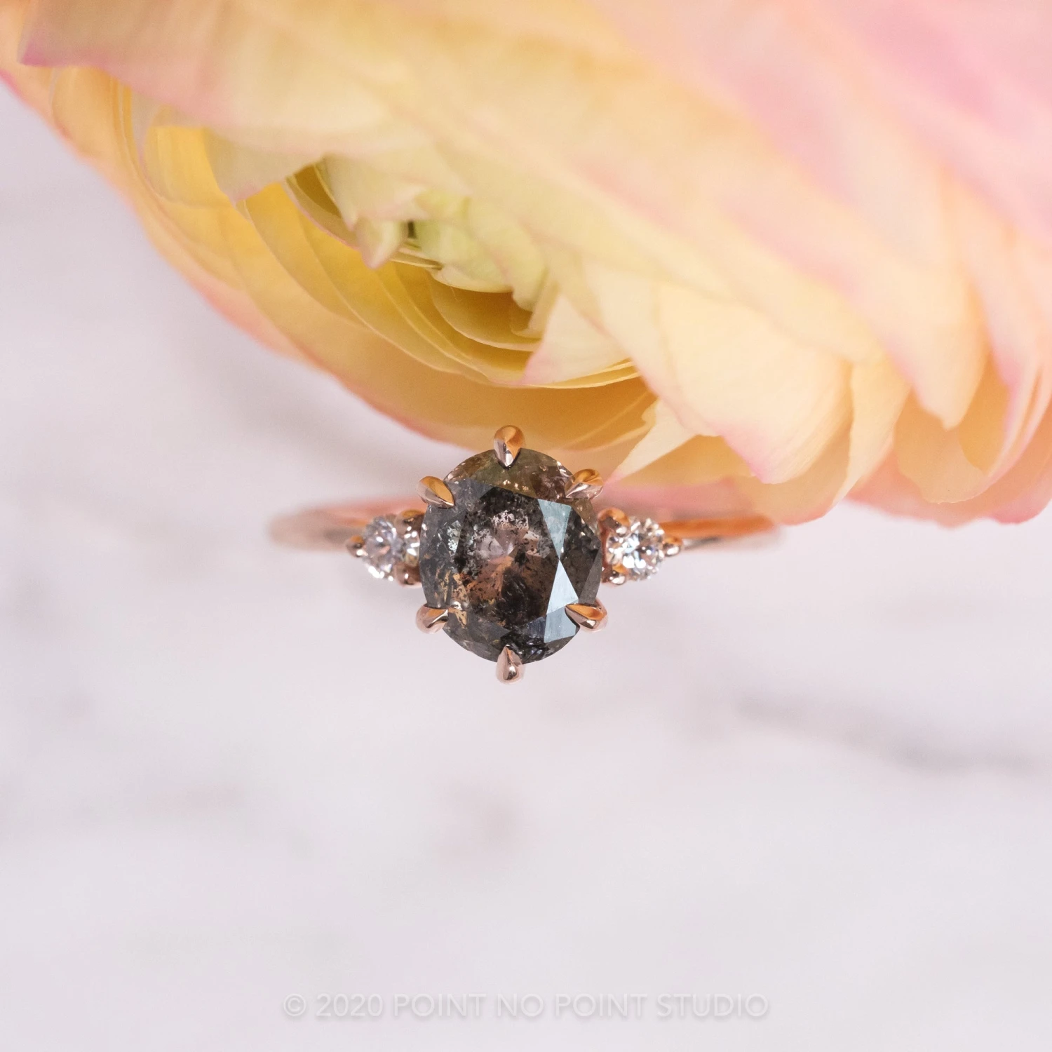 2.22 Carat Black Speckled Oval Diamond Engagement Ring, Madison Setting, 14k Rose Gold - Image 3