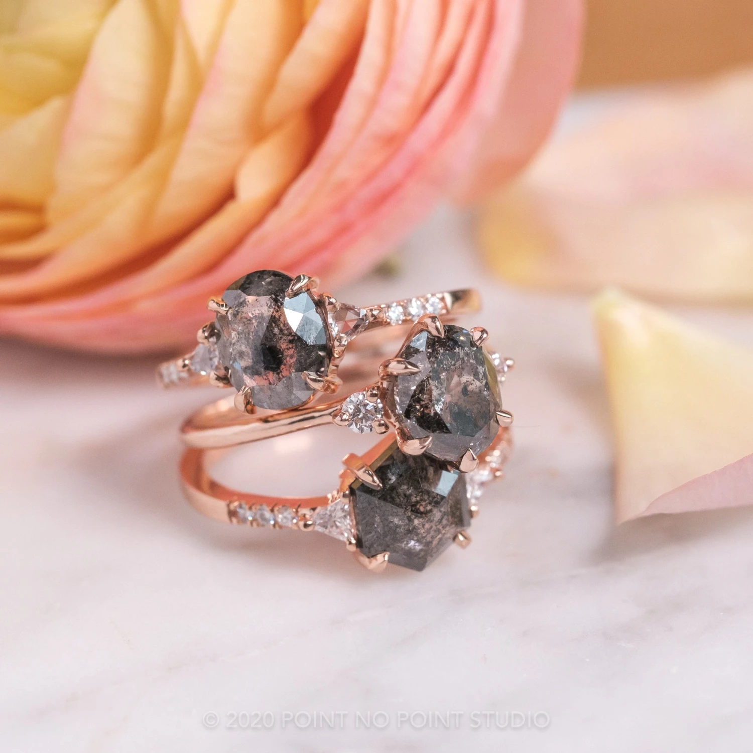 2.22 Carat Black Speckled Oval Diamond Engagement Ring, Madison Setting, 14k Rose Gold - Image 6