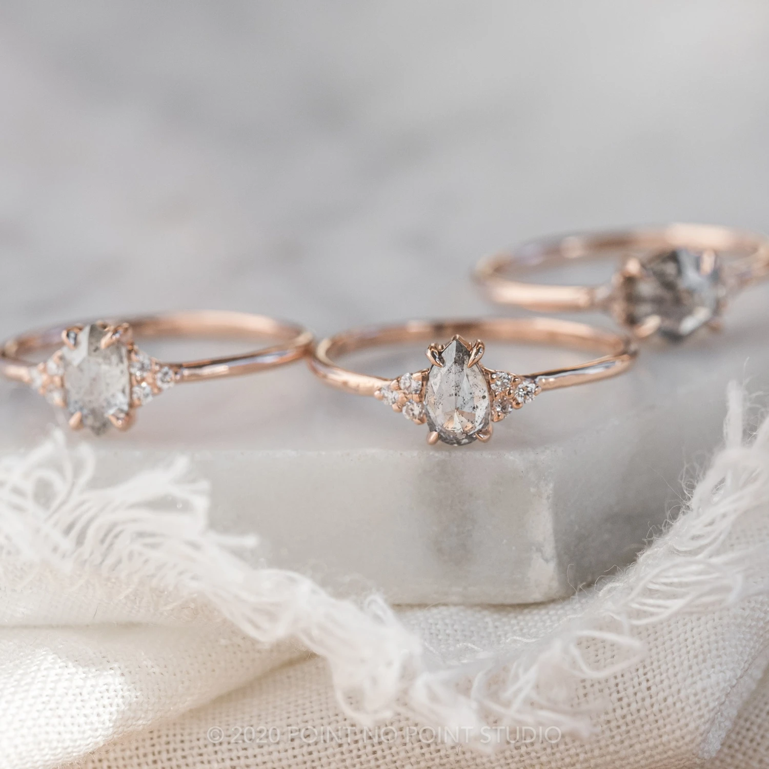 .84 Carat Salt And Pepper Pear Diamond Engagement Ring, Quinn Setting, 14K Rose Gold - Image 3