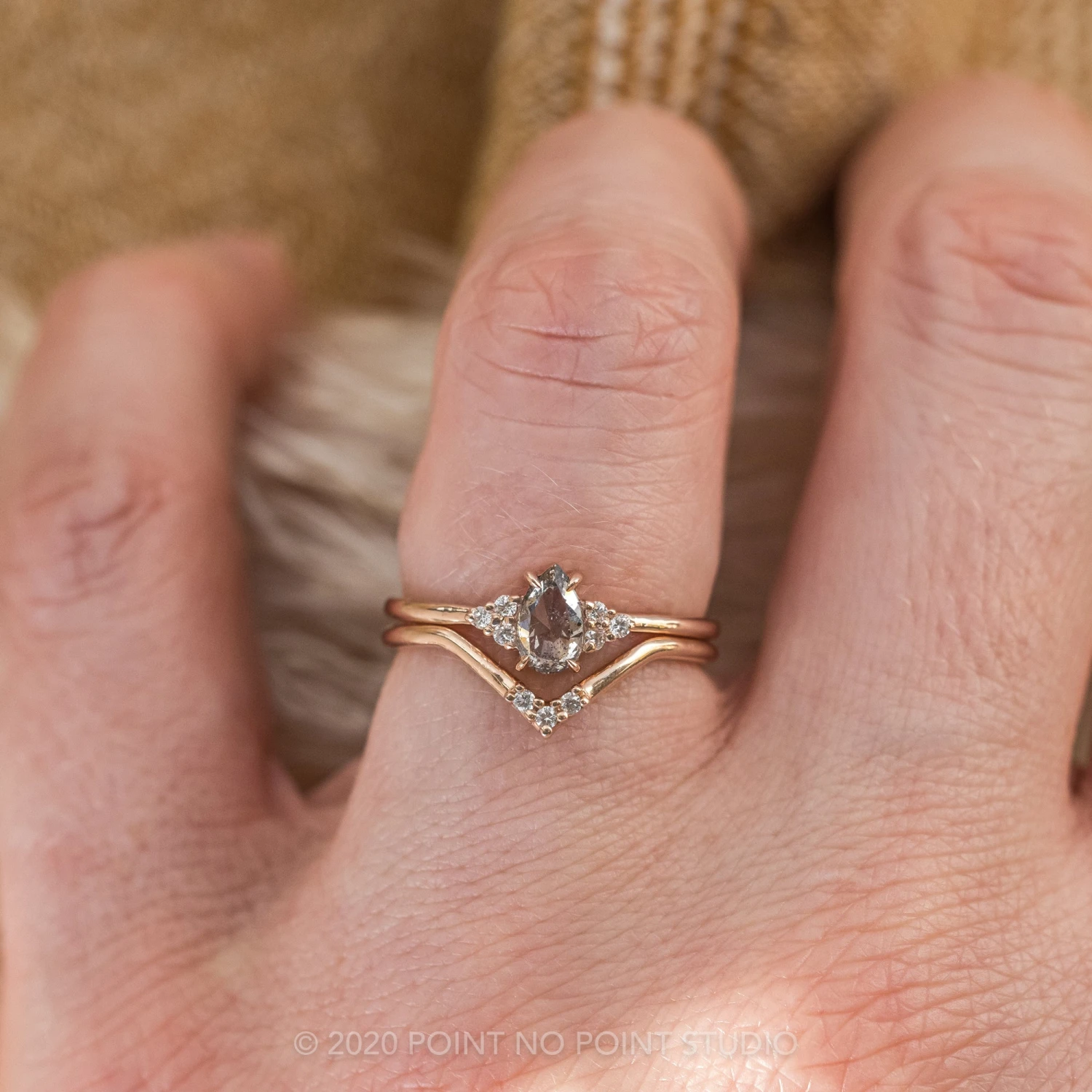 .84 Carat Salt And Pepper Pear Diamond Engagement Ring, Quinn Setting, 14K Rose Gold - Image 2